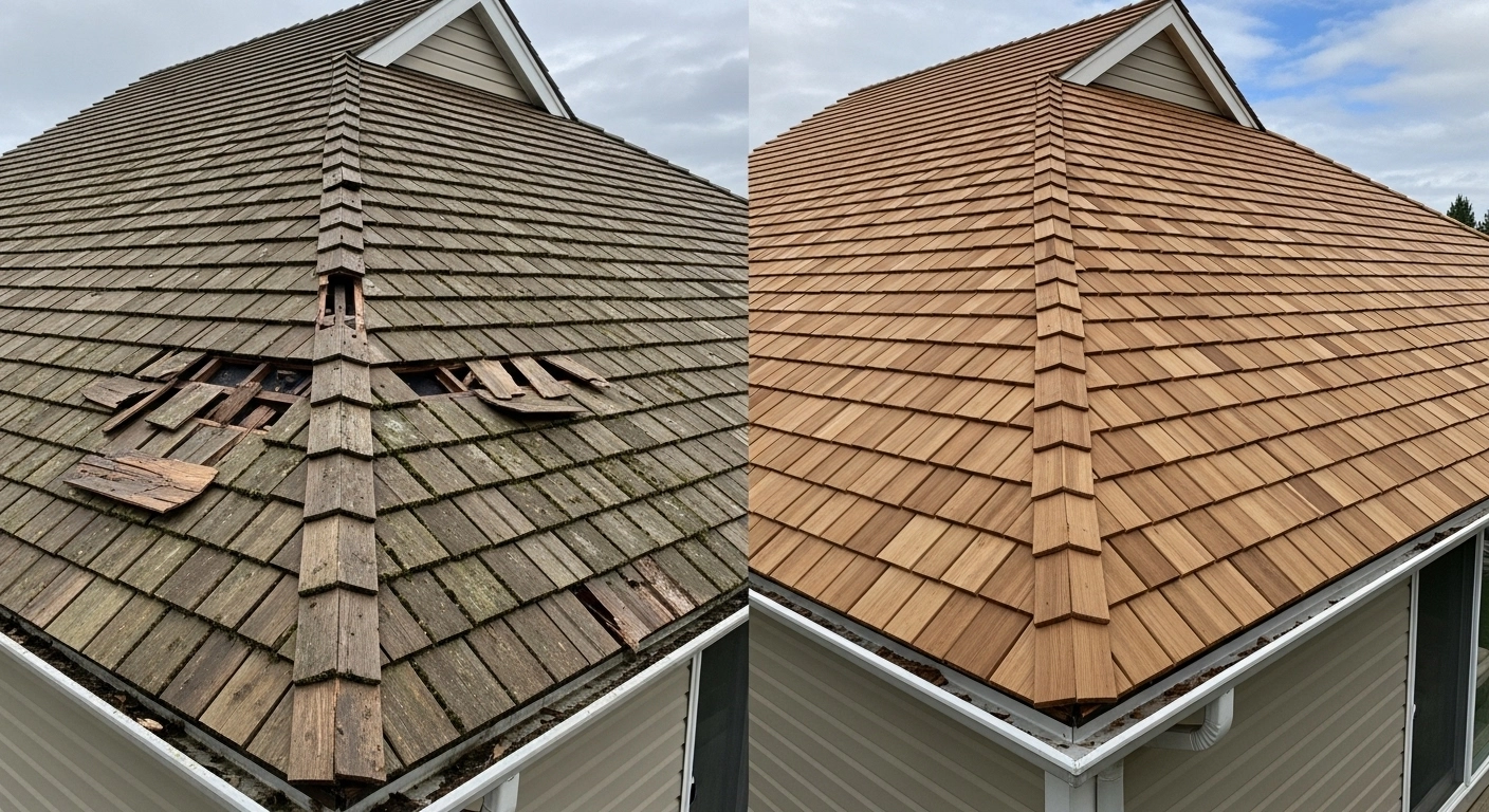 Before and After Cedar Shake Roof Repair and Replacement in Stafford VA