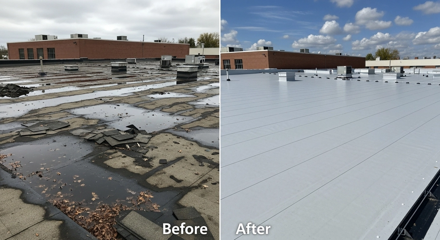 Before and After Commercial Roof Repair in Stafford VA
