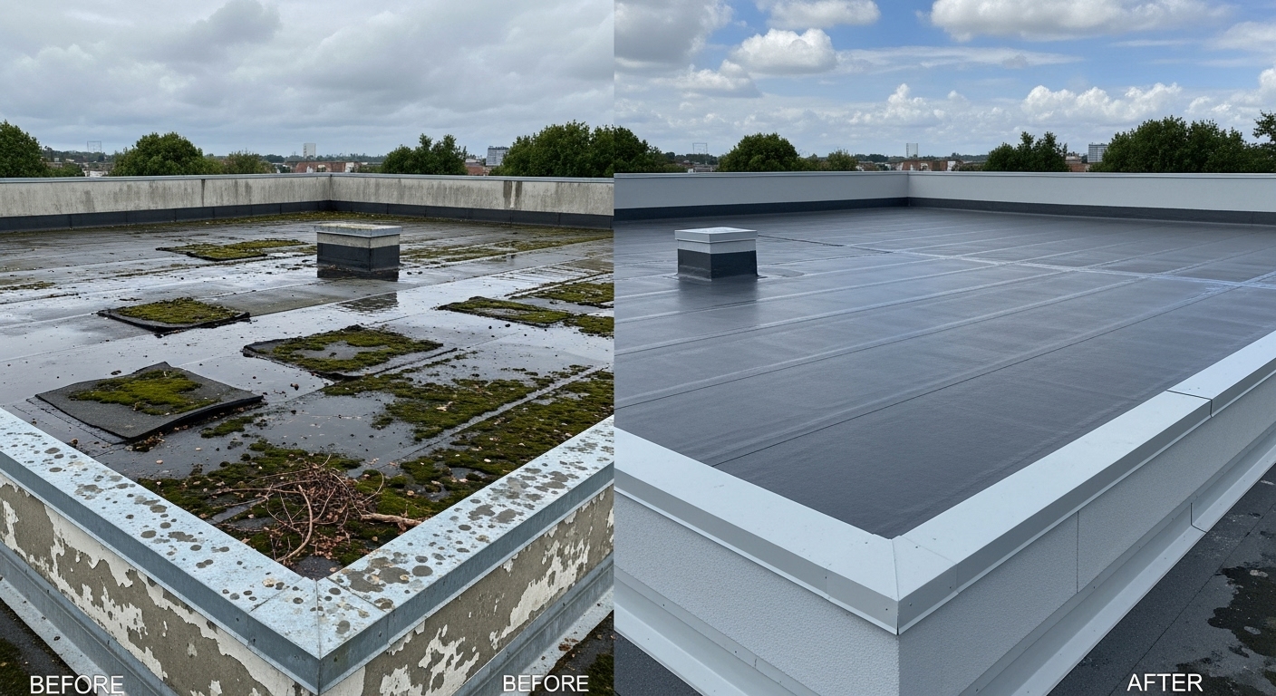 Before and After Flat roof Roof Repair in Stafford VA