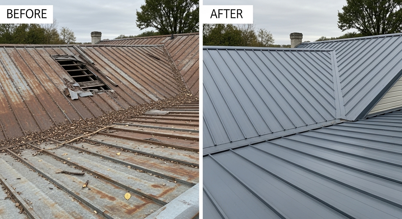 Before and After Metal Roofing Repair in Stafford VA