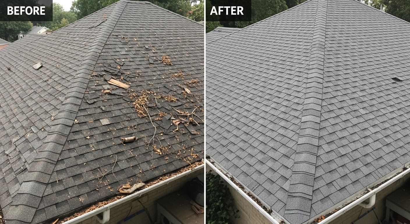 Before and After Shingle Roof Repair in Stafford VA