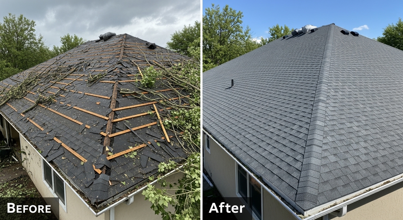 Storm Damage Roof Repair Before After Stafford VA