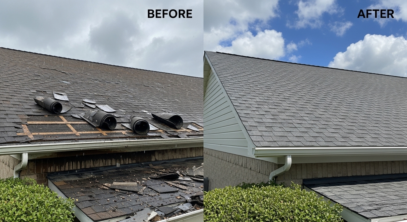 Before and After Water Damage Roof Repair and Replacement in Stafford VA