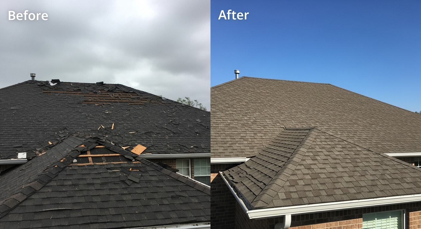 Before and After Wind Damage Roof Repair and Replacement in Stafford VA