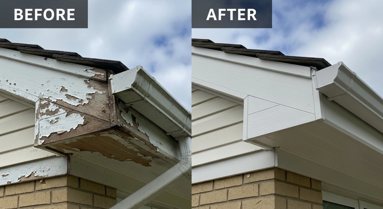 Before and After compressed Fascia Soffit Roof Repair in Stafford VA